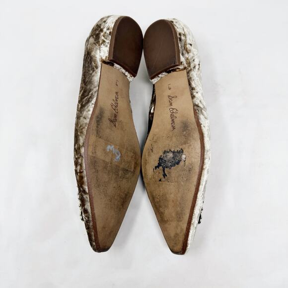 [Sam Edelman] Janina Prosecco Luster Pearl Buckle Velvet Square Toe Flats Size 9 - Picture 10 of 11